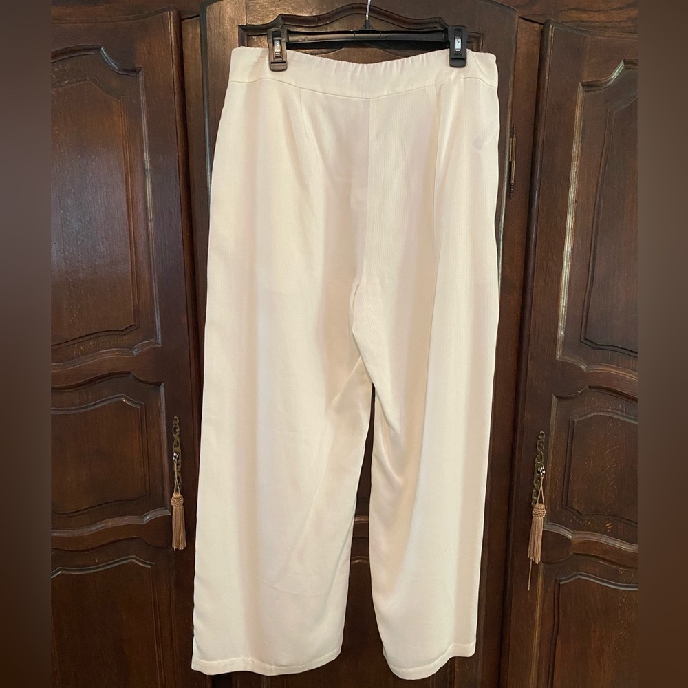 Eileen Fisher Corded Tencel Ivory pleat front wide leg pants. M NWT - Picture 2 of 5
